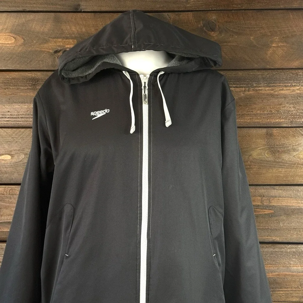 Speedo Hooded Fleece Lined Swim Team Parka Unisex Adult Swim Jacket Coverup Sz S